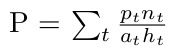 productivity = sum over all t for outputs over inputs